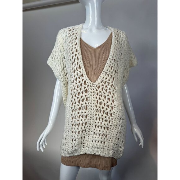 Handmade Crochet Vintage Vest  OS Cream  Crochet Polyester Blend - Picture 1 of 16